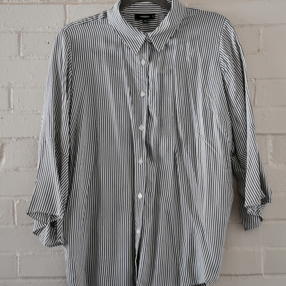Plus Size Premise Gray Stripe Top 3/4 Sleeve 0X